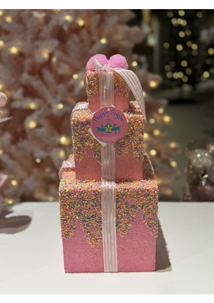 Happy Sugar Pembe 3 Katlı Kutu Dekor 17 x 17 x 41.5 cm