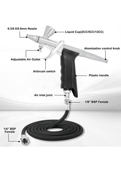 Airbrush Seti, Çift Eylem Tetik Airbrush Airbrush Sprey Aracı Set Boyama Çivi Kek Dövme Makyaj Için (Yurt Dışından)
