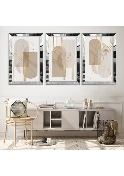 Soyut Desen Şekiller Gold Pleksi Kenar Mdf Tablo