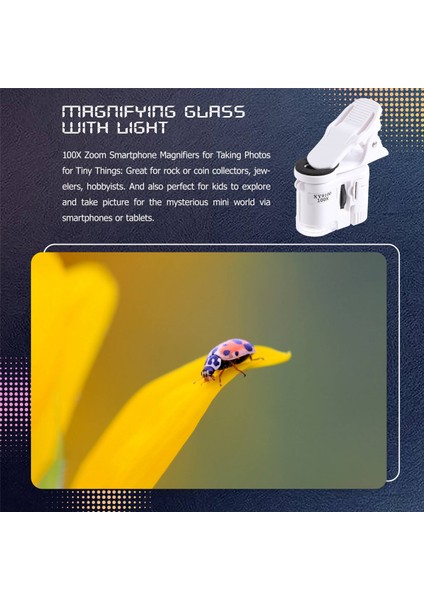 LED Işıklı 100X Zoom Klipsli Mikroskop, Taşınabilir Büyüteç Büyüteç Cep Büyüteç Lens Camı (Yurt Dışından) modelleri