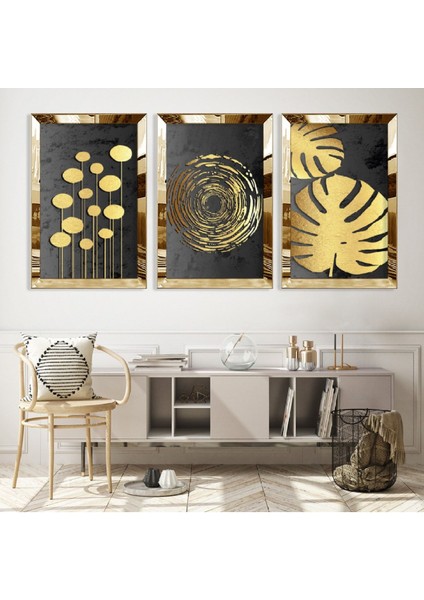 Soyut Desen Gold Pleksi Kenar Mdf Tablo