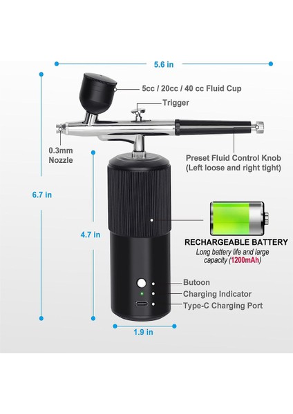 Airbrush Kiti - Şarj Edilebilir El Tipi Airbrush Kompresörü, Profesyonel Akülü Otomatik Airbrushgun, Tırnak Sanatı, Makyaj B Için (Yurt Dışından) fiyatları