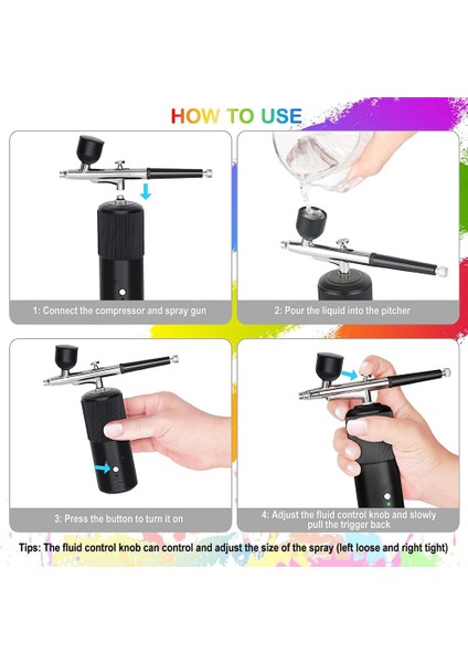 Airbrush Kiti - Şarj Edilebilir El Tipi Airbrush Kompresörü, Profesyonel Akülü Otomatik Airbrushgun, Tırnak Sanatı, Makyaj B Için (Yurt Dışından) modelleri