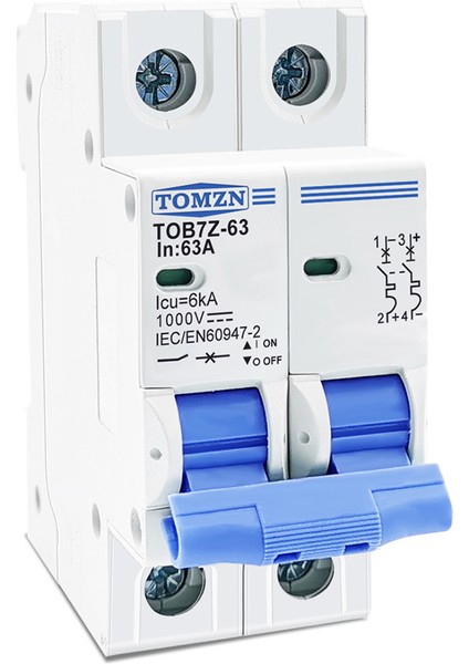 Tomzn 2p Dc 1000V Solar Mini Devre Kesici Pv Sistemi Için Dc Mcb Devre Kesici, 63A (Yurt Dışından)