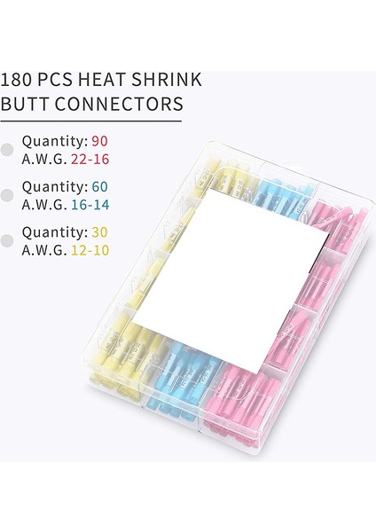 Konektörler Için 180 Pcs Isıyla Daralan Alın - Konektör Kiti Için Kıvrım - Elektrik Teli Terminalleri - Su Geçirmez Alın Ekleri (Yurt Dışından) modelleri