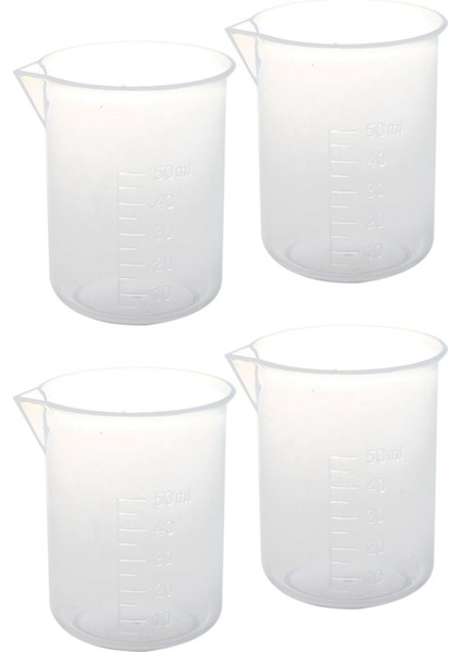 4 Adet 50 ml Laboratuvar Plastik Su Sıvı Ölçme Kabı Şeffaf (Yurt Dışından)