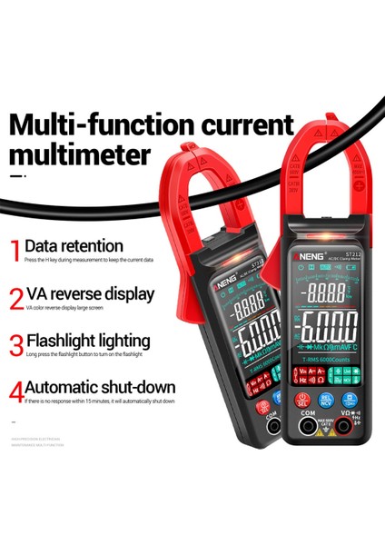 Aneng ST212 Dijital Pens Metre 400A Akım True Rms Akıllı Pense Ampermetre 6000 Multimetre Dc Ac Ncv Test Cihazı (Kırmızı) (Yurt Dışından)