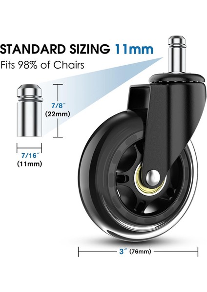 Ofis Koltuğu Tekerlekleri, Çalışma ve Oyun Koltuğu Için 3 Inç Yedek Yumuşak Sessiz Masa Tekeri Tekerlekler, Ağır Hizmet ve Güvenli (Yurt Dışından) fiyatları