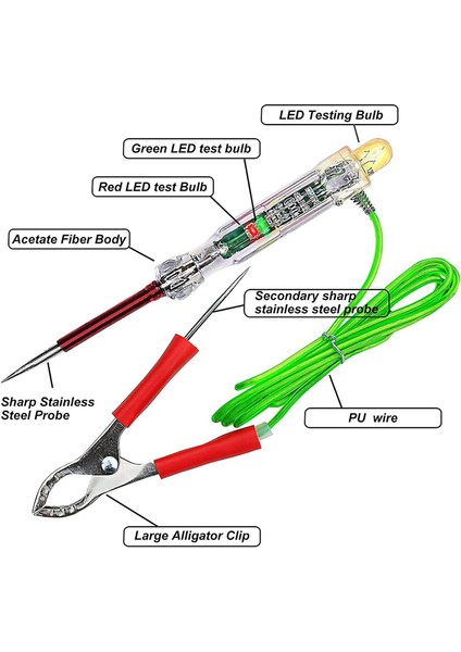 2x Otomotiv LED Devre Test Cihazı 6-24V Test Işığı Çift Problu 47 Inç Antifriz Tel Timsah Klipsi Test Için (Yurt Dışından)