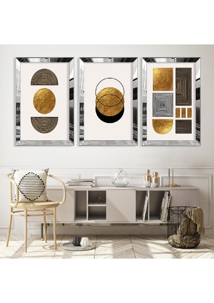 Soyut Desen Gold Pleksi Kenar Mdf Tablo