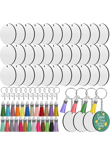 Süblimasyon Boşlukları Anahtarlıklar, 200 Adet 2 Inç Yuvarlak Süblimasyon Boşlukları Püsküllü Anahtarlık Daire, Dıy Craft Yapımı Için (Yurt Dışından)