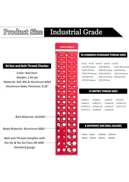 34 Somun ve Cıvata Diş Kontrol Cihazı, Diş Kontrol Cihazı Standart ve Metrik Plaka Duvara Montaj Vidası Boyutları ve Diş Özellikleri (Yurt Dışından) modelleri