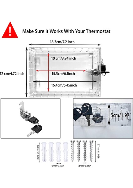 Anahtarlı Termostat Kilit Kutusu, Duvardaki Termostat Için Şeffaf Termostat Koruması, 6,5 Inç Y x 3,9 Inç G x 2 Inç D Termostatlara Uyar (Yurt Dışından) modelleri