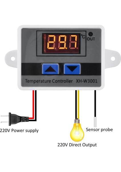 2 Adet XH-W3001 Dijital Sıcaklık Kontrol Cihazı Sensörlü AC110V-220V Termostat Sıcaklık Anahtarı Isıtma Soğutma (Yurt Dışından)