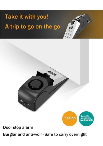 Adet Seyahat Kapı Durdurucu Alarmı Taşınabilir 120DB Güvenlik Kat Kapı Durur Ayarlanabilir Hassasiyet Ev Yurdu Için (Yurt Dışından) indirimleri