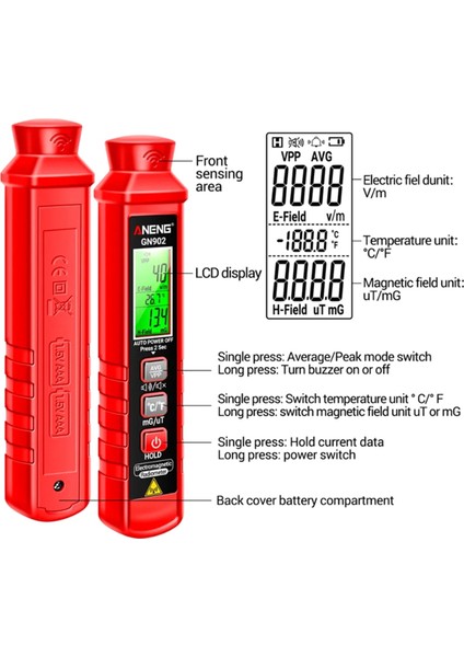 Aneng GN902 Elektromanyetik Radyasyon Dedektörü Sıcaklık Test Cihazı Ölçer LCD Arka Işık Ekranı ile Radyasyon Analizörü (Yurt Dışından)