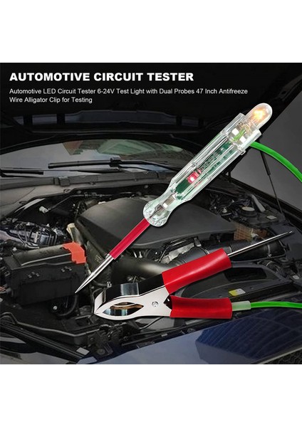 3x Otomotiv LED Devre Test Cihazı 6-24V Test Işığı Çift Problu 47 Inç Antifriz Tel Timsah Klipsi Test Için (Yurt Dışından)