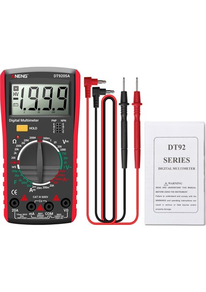 Aneng DT9205A Dijital Multimetre Ac/dc Transistör Test Cihazı Elektrik Ncv Test Ölçer Profesyonel Analog Otomatik Aralığı Kırmızı (Yurt Dışından)