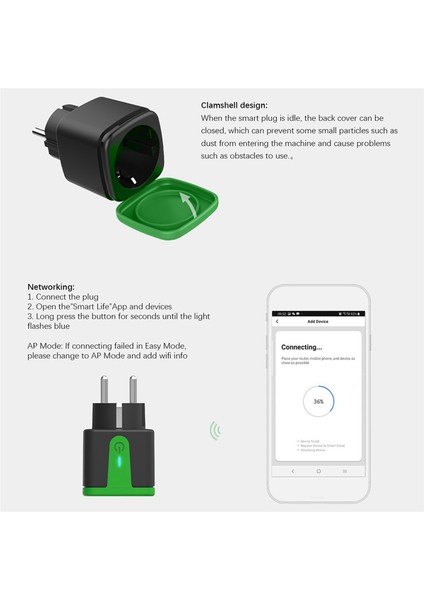 2x Akıllı Fiş, 16A Wifi Uzaktan Kumanda Akıllı Soket, Güç Monitör Fonksiyonu Ile, Tuya Smart Life Alexa Ab Fişi Için (Yurt Dışından)