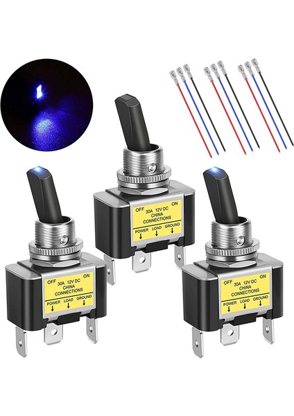 Adet Açık Kapalı Rocker Işıklı Geçiş Anahtarı 30A 12V Dc Spst 2 Pozisyon 3 Pin Mavi LED Işık Kablolu Araba Tekne Otomotiv (Yurt Dışından)