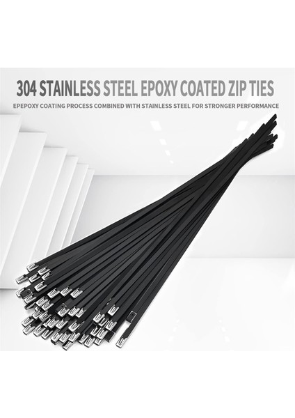Metal Zip Kravatlar Siyah 400 Adet 11.8 Inç 304 Paslanmaz Çelik Epoksi Kaplı Kablo Bağı, Makineler, Araçlar, Çiftlikler, Kablolar (Yurt Dışından)