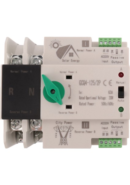 Fotovoltaik Güneş Enerjisi Ats Otomatik Transfer Anahtarı Din Ray 2p 63A AC220V Ats Pv Sistemi Şehir Gücüne Güç (Yurt Dışından)