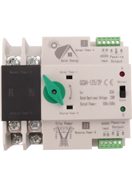 Fotovoltaik Güneş Enerjisi Ats Otomatik Transfer Anahtarı Din Ray 2p 63A AC220V Ats Pv Sistemi Şehir Gücüne Güç (Yurt Dışından) fırsatları