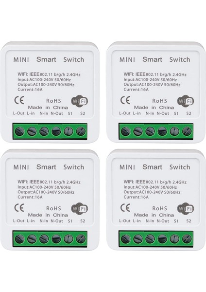 4pcs Wifi Akıllı Anahtar Işık Anahtarı, App Uzaktan Kumanda, Ses Kontrolü, Dıy Modu, Zamanlayıcı Fonksiyonu, Lan Kontrolü, 2 Yollu 16A (Yurt Dışından)