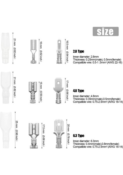 345 Adet Kutulu 6.3/4.8/2.8 Fiş Yaylı Fiş Kılıf Erkek ve Dişi Fiş Terminali Kombinasyon Seti (Yurt Dışından)