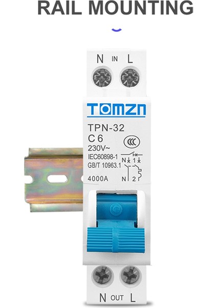 Tomzn Tpn 1p+N Mini Devre Kesici Mcb 6A Din Ray Montaj Minyatür Ev Hava Anahtarı (Yurt Dışından) modelleri