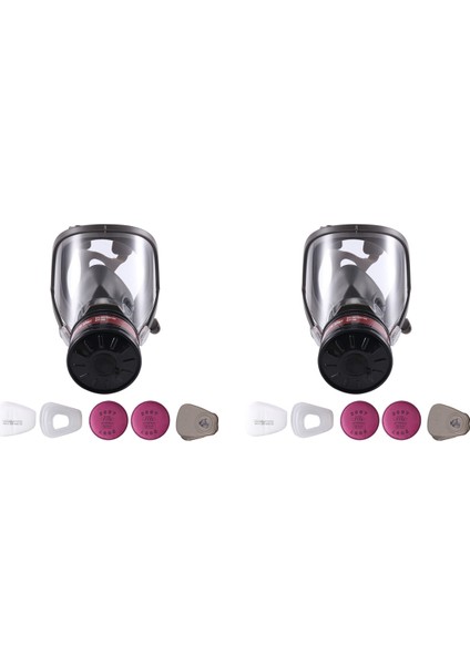 2x Tam Maske Maskeleri Nükleer ve Kimyasal, 40MM Aktif Karbon Filtreli, Gazlar Için Yeniden Kullanılabilir Solunum Maskesi (Yurt Dışından)
