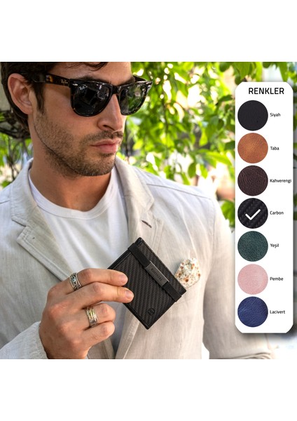 Marseille Carbon Fermuarlı Aynalı Lastikli Unisex Erkek Kadın Cüzdan Hediye Karbon Rfid Korumalı modelleri