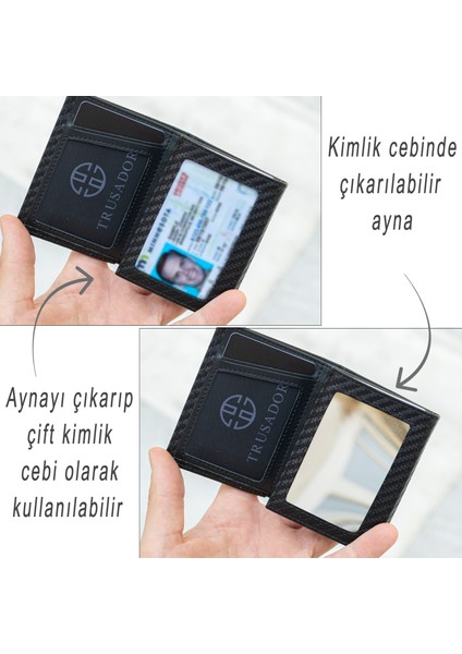Marseille Carbon Fermuarlı Aynalı Lastikli Unisex Erkek Kadın Cüzdan Hediye Karbon Rfid Korumalı