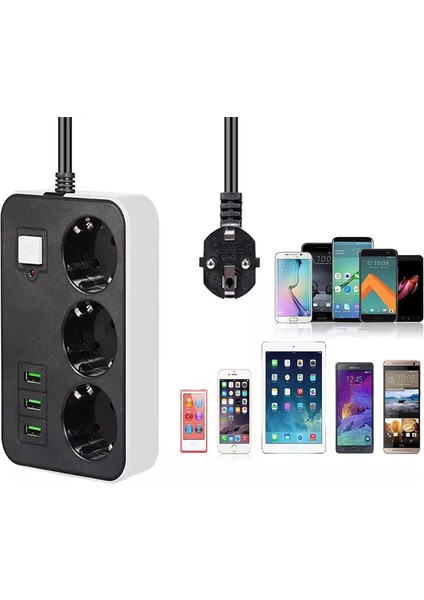 3 USB Li 3 Lü 1.8 M Akım Korumalı Priz (4835)