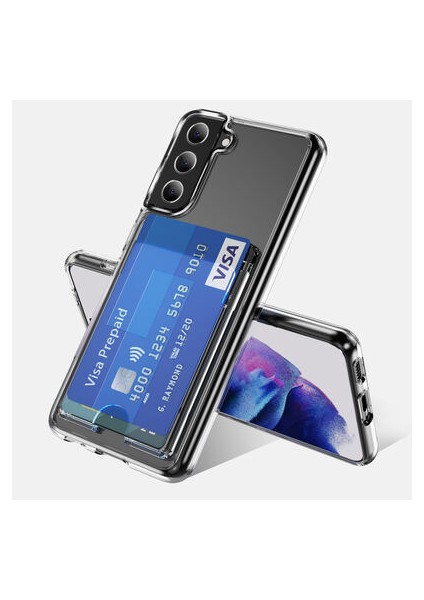 Samsung Galaxy S21 Plus Kılıf Ultra Koruma Sağlayan Şeffaf Kart Girişli Cardex Premium Kapak