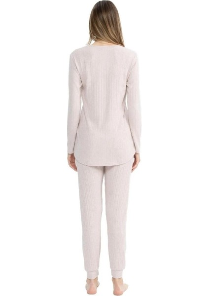 Yumuşak Dokulu Uzun Kol Kadın Pijama Takım 17089