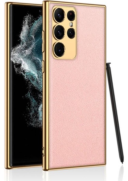 Samsung Galaxy S23 Ultra Kılıf Elektroplatin Kaplamalı ve Pu Deri Fusion Kapak