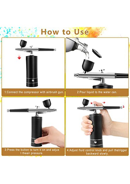 Airbrush Kiti Şarj Edilebilir Akülü Airbrush Kompresörü, 30PSI Yüksek Basınç, Taşınabilir El Airbrush Tabancası, Airbrush Seti (Yurt Dışından)