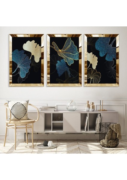 Soyut Desen Çiçek Gold Pleksi Kenar Mdf Tablo