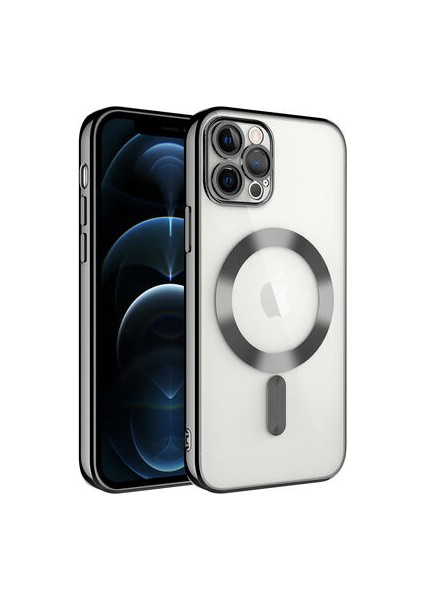 iPhone 12 Pro Max Kılıf Kamera Korumalı ve Magsafe Halkalı Shiny Premium Parlak Silikon Kapak