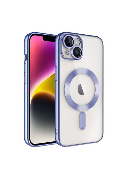 iPhone 14 Plus Kılıf Kamera Korumalı ve Magsafe Halkalı Shiny Premium Parlak Silikon Kapak