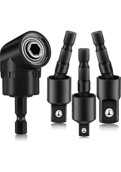 Dik Açılı Matkap Adaptörü, 4'ü 1 Arada Darbeli Matkap Ucu Uzatması, 360° Döndürülebilir 1/4 3/8 1/2ın Darbe Sınıfı Soket Adaptör Seti (Yurt Dışından)
