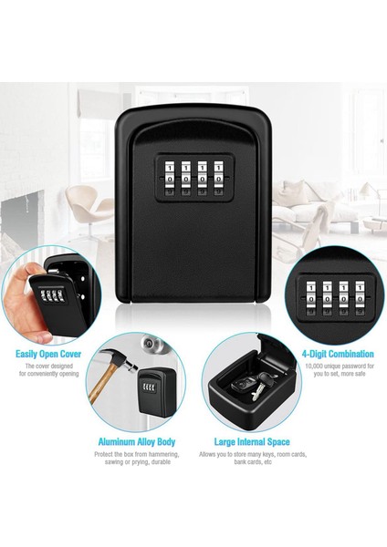 2x Tuş Kilidi Kutusu Duvara Monte 4 Haneli Şifreli Kilit Kutusu Ev Anahtarı Hava Koşullarına Dayanıklı Güvenlik Anahtarı Depolama Kilit Kutusu Siyah (Yurt Dışından) modelleri