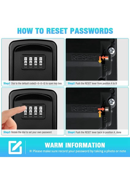 2x Tuş Kilidi Kutusu Duvara Monte 4 Haneli Şifreli Kilit Kutusu Ev Anahtarı Hava Koşullarına Dayanıklı Güvenlik Anahtarı Depolama Kilit Kutusu Siyah (Yurt Dışından) indirimleri