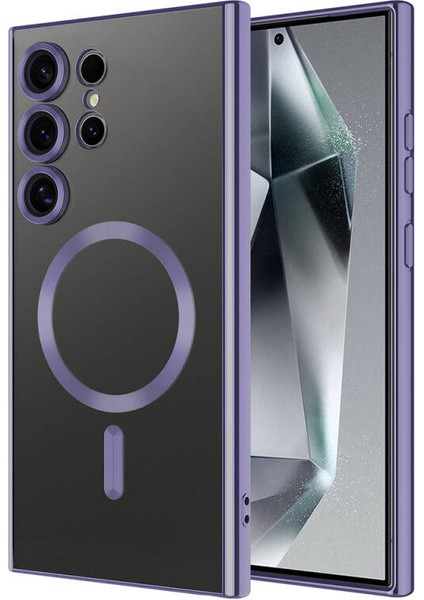Samsung Galaxy S24 Ultra Kılıf Kamera Korumalı ve Magsafe Halkalı Shiny Premium Parlak Silikon Kapak