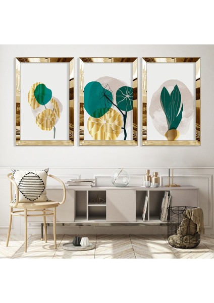 Soyut Desen Bitki Gümüş Pleksi Kenar Mdf Tablo
