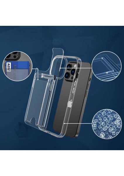 iPhone 13 Pro Max Kılıf Ultra Koruma Sağlayan Şeffaf Kart Girişli Cardex Premium Kapak