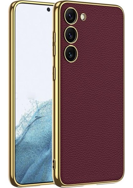 Samsung Galaxy S23 Kılıf Elektroplatin Kaplamalı ve Pu Deri Fusion Kapak