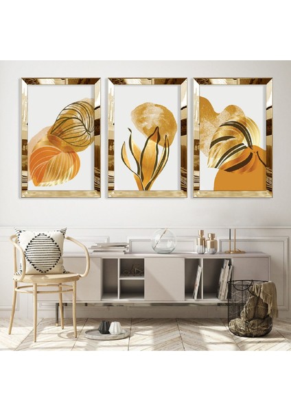 Soyut Desen Bitki Gümüş Pleksi Kenar Mdf Tablo