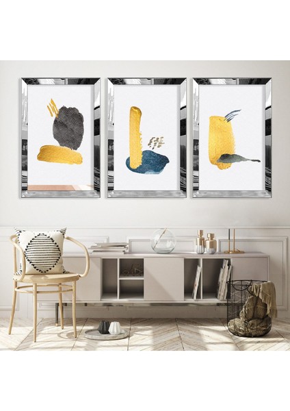 Soyut Desen Şekiller Gold Pleksi Kenar Mdf Tablo